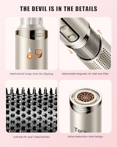 Tqcir 8-in-1 Professional Hot Air Styler&Hair Dryer Brush, Powerful Multi-Styler with Auto-Wrap Curler with Storage Case, Fast Drying Curling Straightening Volumizing Without Heat Damage(Gold) - Image 7