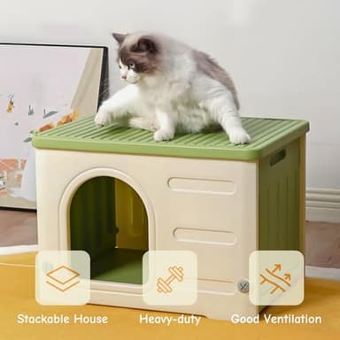 Nagpew Plastic Cat House Indoor Outdoor, Waterproof Feral Cat Shelter with Mat, Escape Door, Sturdy Large Pet House for Cats, Puppy, Rabbit, Easy Assemble, Green - Image 4