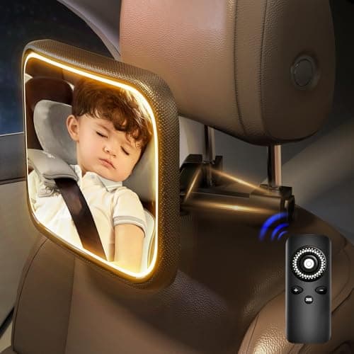 Semxnly Baby Car Mirror with Light - Rechargeable Baby Mirror for Car with Remote Control, Clear Vision, 360° Rotation Rear Facing Car Seat Mirror, Shock and Shatter Resistant - Image 1