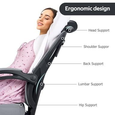 Ergonomic Office Chair: Office Computer Desk Chair with High Back Mesh and Adjustable Lumbar Support Rolling Work Swivel Task Chairs with Wheel 3D Armrests and Headrest - Image 6