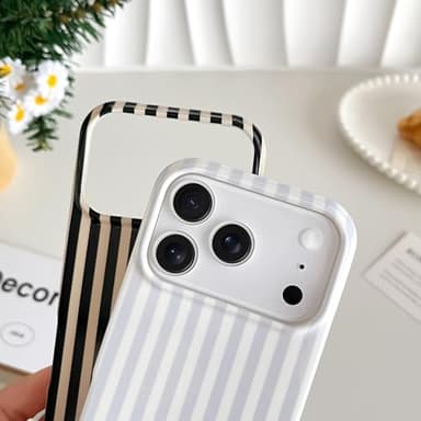 Yeddabox for iPhone 17 Pro Case Cute Striped Phone Case Soft TPU Slim Shockproof Phone Cover for Women Girls, Blue and White - Image 3