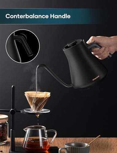 INTASTING Electric Kettles, Gooseneck Electric Kettle, ±1℉ Temperature Control, Stainless Steel Inner, Quick Heating, for Pour Over Coffee, Brew Tea, Boil Hot Water, 0.9L Black - Image 3