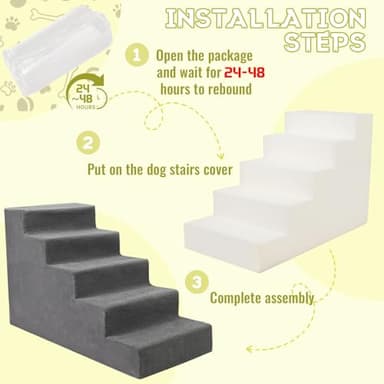 Niubya Dog Stairs for Small Dog and Cats,23”H Non-Slip Bottom Pet Steps for High Beds and Couch,High-Density Foam Pet Stairs Grey,5 Steps - Image 5