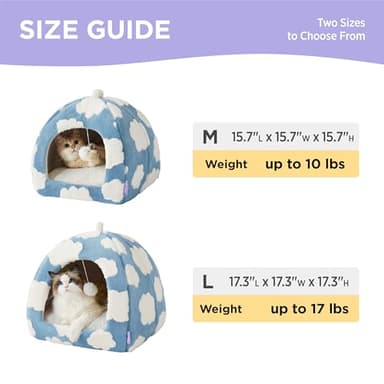 Lesure Cute Cat Beds for Indoor Cats - 2 in 1 Cat Cave Bed for Kittens and Small Pets with Removable Washable Cushioned Pillow, Cozy Kitten Tent with Non-Slip Bottom, Blue, 16 inches - Image 4