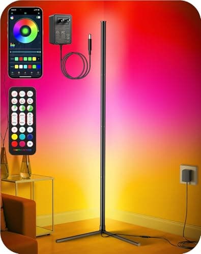 Corner Floor Lamp, Modern LED Corner Lamp with AC Adapter & APP & Remote Control, 16 Million Colors, 68+ Scene Modes, Music Sync, Ambient Lighting for Living Room, Bedroom, and Gaming Room - Image 1