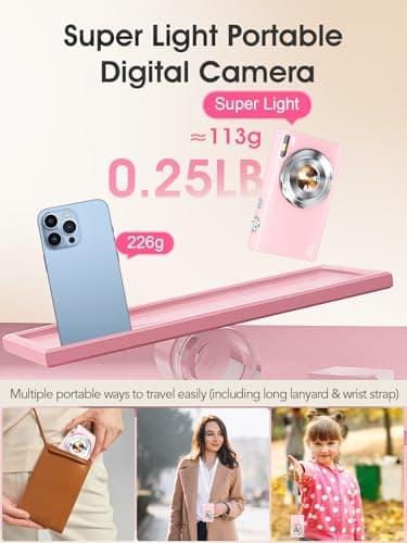 Digital Camera,Autofocus 4K Vlogging Camera for Photography with 32GB Card,48MP Portable Compact Point and Shoot Digital Camera for Teens Adult Beginner with 16X Zoom,Anti-Shake,2 Batteries(Pink) - Image 6