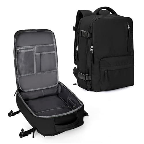 Large Travel Backpack Women Carry On Hiking Backpack Waterproof Outdoor Sports Casual Daypack Personal item Travel Bag Airplane Essentials Spirit Airline Flight Approved Shoes Compartment Men,Black - Image 1