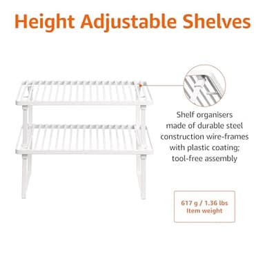 Amazon Basics Stackable Metal Kitchen Storage Shelves for Dishes, 12.5" L x 8" D x 4.5" H, Set of 2, White - Image 4