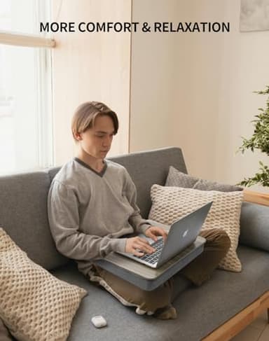 ZEAPTAC Lap Desk with Pillow Cushion, Portable Laptop Bed Desk, Fits up to 15.6 inch Laptop, Lap Stand for Bed & Couch & Carpet, Book Tablet/Drawing Board/Stand - Black Wood - Image 3