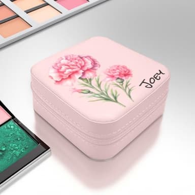 Personalized Jewelry Box With Name and Flower Custom Travel Leather Jewelry Organizer Box for Women Maid of Honor Gifts Birthday Valentine's Day Christmas Gifts for Girls Girfriend Mom - Image 3