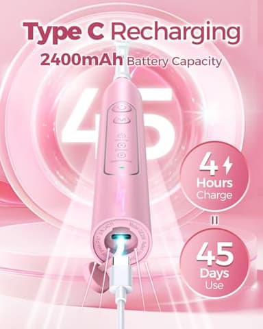 TEETHEORY Rotating Electric Toothbrush for Adults with 8 Brush Heads, Deep Clean Rechargeable Electric Toothbrush with 4 Modes and 2 Min Smart Timer, Last 30 Days and IPX7 Waterproof Pink - Image 6