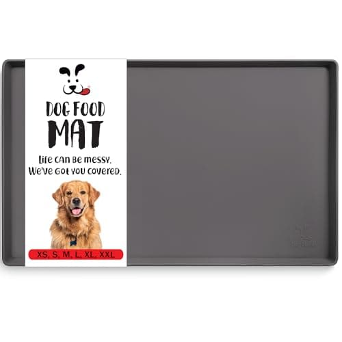 DogBuddy Dog Food Mat – Waterproof Dog Bowl Mat for Food and Water, Silicone Pet Feeding Mats for Floors, Non-Slip Placemat with High Edges for Dogs Bowls, Puppy Essentials (L: 24" x 16", Shadow) - Image 1