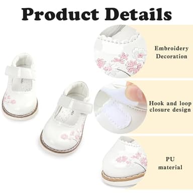Wulubaba Girls Mary Jane Shoes Flower Infant Newborn Walking Dress Shoes for Wedding Party(Infant/Toddler),White Embroidery,8 - Image 4