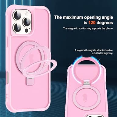 SKYLMW Compatible with iPhone 16 Pro Case with Invisible Magnetic O-Ring Stand Military-Grade Translucent Case for iPhone 16 Pro 6.3" [Compatible with Mag-Safe][Great Grip Feeling], Pink - Image 9