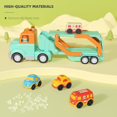 Wanborns Transport Car Carrier Truck Toys for 2 3 4 5 Years Old Kids, 24 inches Foldable Track Trailer with Light & Sound Effects, 4pcs Small Car Toys, Best Gift Choice for Christmas, Birthday - Image 2