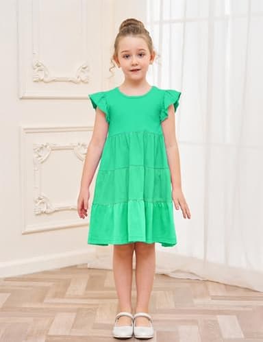 Kids Girls Dress Summer Spring St. Patrick’s Day Outfits Cotton Pocket Sleeveless Twirly Casual Playwear Sundress Clothing Clothes Solid Greeen Size 8-9 Years Green - Image 2
