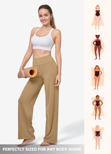 Willit Women's Yoga Pants Wide Leg Dress Work Pants Stretch Casual Pants Slacks with Pockets High Waist 32" Deep Khaki 3XL - Image 6