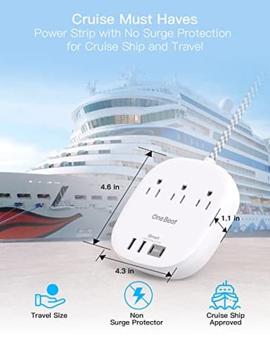 Flat Plug Power Strip, 6ft Ultra Flat Extension Cord - 3 Outlets 4 USB Ports (2 USB C) 22.5W/4.5A Desktop Charging Station, Power Strip No Surge Protection for Cruise Ship, Dorm Room Travel Essentials - Image 5