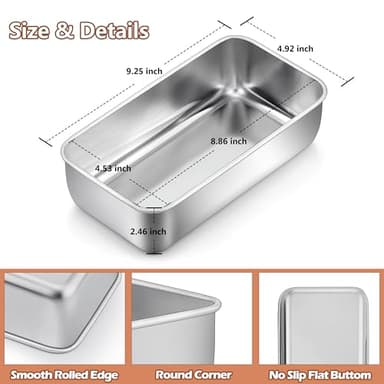 LIANYU 8 Pack 9x5 Inch Loaf Pans for Bread Baking, Stainless Steel Baking Bread Pans, Small Loaf Tins for Homemade Brownies and Pound Cakes, Dishwasher Safe - Image 3