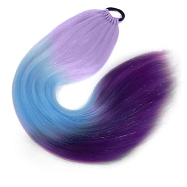 Newshair Colorful Ponytail Extension with Hair Tie, 26 inch Ombre Braid Ponytail Blend Hair Tinsel for Holiday Party Rainbow Festival(100g 1 Packs #Light Purple/Dark Green/Dark Purple) - Image 2