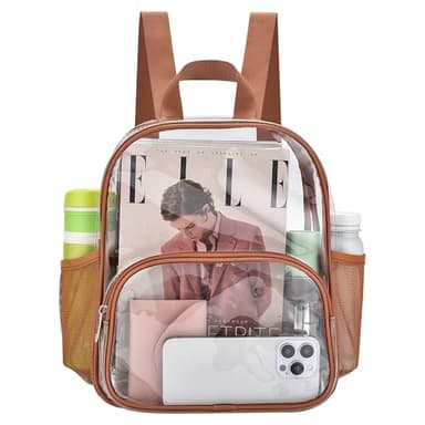 Busiuw Clear Backpack for Stadium Events 12x12x6 with Front Pocket for Concert Sport Fashion Women Backpack Events Work Travel(Coffee brown) - Image 1