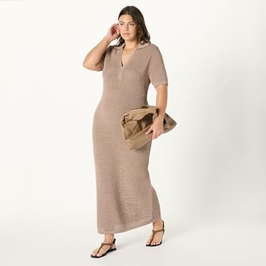The Drop Women’s Adalyn Tape Yarn Split-Neck Maxi Dress, Mushroom, M - Image 7