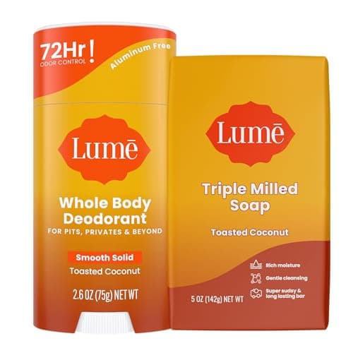 Lume Whole Body Deodorant And Soap - 2.6 Ounce Smooth Solid Stick With 72 Hour Odor Control and 5 Ounce Triple Milled Soap - Aluminum Free, Baking Soda Free and Skin Loving (Toasted Coconut) - Image 1