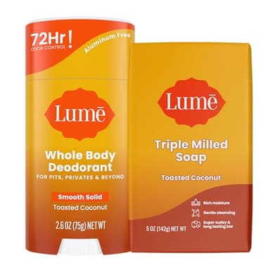 Lume Whole Body Deodorant And Soap - 2.6 Ounce Smooth Solid Stick With 72 Hour Odor Control and 5 Ounce Triple Milled Soap - Aluminum Free, Baking Soda Free and Skin Loving (Toasted Coconut) - Image 1