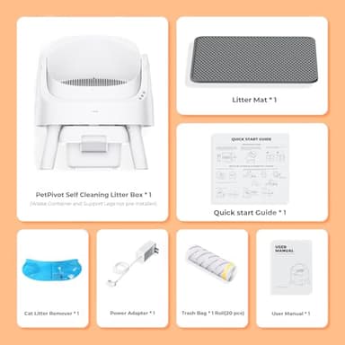 Open-Top Self Cleaning Cat Litter Box, Automatic Cat Litter Box for Multiple Cats with Trash Bags and Litter Mat Included, White - Image 6