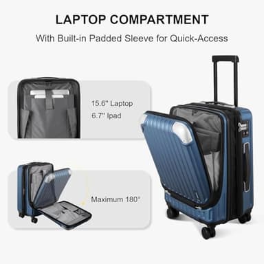 LEVEL8 Grace Carry On Luggage Airline Approved, 20 Inch Expandable Hardside Carry On Suitcase With Wheels, Abs+Pc Small Luggage with Tsa Lock, Blue, 20-Inch - Image 3
