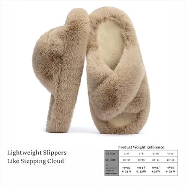 Chantomoo Women's Cross Slippers Memory Foam House Bedroom Slippers for Women Fuzzy Plush Comfy Faux Fur Lined Slide Shoes Anti-Skid Sole Trendy Gift Slippers Light Brownsize 9 10 8.5 - Image 3