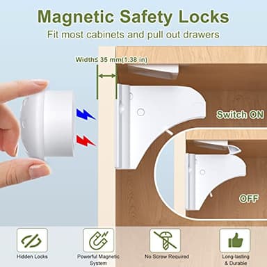 Child Safety Magnetic Cabinet Locks 6 Pack+2 Keys-AOSITE Baby Proofing Magnetic Drawer Locks for Kitchen with Adhesive No Drilling or Screws Fixed, 4 Baby Safety Cabinet Locks for Knobs - Image 3