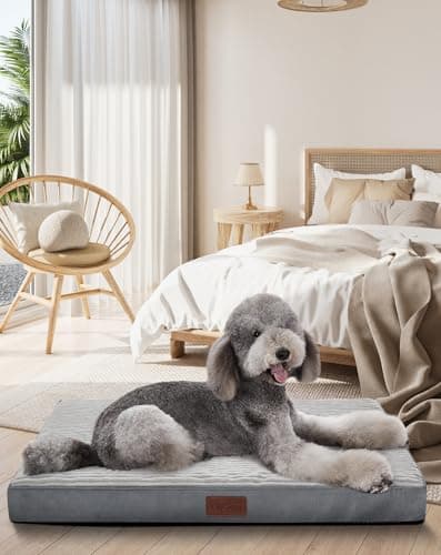 OhGeni Orthopedic Waterproof & Machine Washable Dog Bed for Extra Large Pets, Suitable for Crates, Cat Mat with 25D Egg Crate Foam, Non-Slip Bottom & Removable Cover, 47 Inches(Gray) - Image 1
