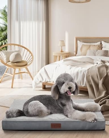 OhGeni Orthopedic Waterproof & Machine Washable Dog Bed for Extra Large Pets, Suitable for Crates, Cat Mat with 25D Egg Crate Foam, Non-Slip Bottom & Removable Cover, 47 Inches(Gray) - Image 1