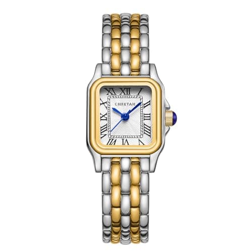 CHEETAH Watches for Women with Small Two-Tone Vintage Bracelet, Rectangular Case Roman Dial - Image 1