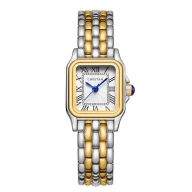 CHEETAH Watches for Women with Small Two-Tone Vintage Bracelet, Rectangular Case Roman Dial - Image 1