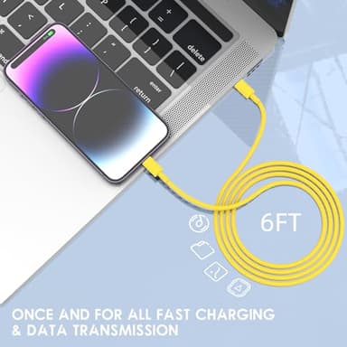 6ft iPhone Fast Charging Cable, 20W USB C Wall Charger With Type C to Lightning Cord for iPhone 14/13/12/11 Pro Max Plus, iPad - 2Pcs Yellow - Image 6