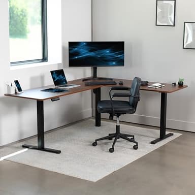 VIVO Electric Corner 75 x 63 inch L-Shaped Standing Desk, Memory Height Adjustment, Dark Walnut Top Black Frame, DESK-E3CTD-75 - Image 8