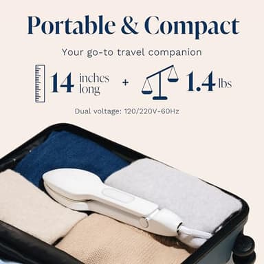 Nori Press Travel Steam Iron - Handheld Iron With Optional Steam Feature - No Ironing Board Required - Easy to Use w/ 6 Fabric Settings - Removes Wrinkles - User Manual Included -White - Image 5