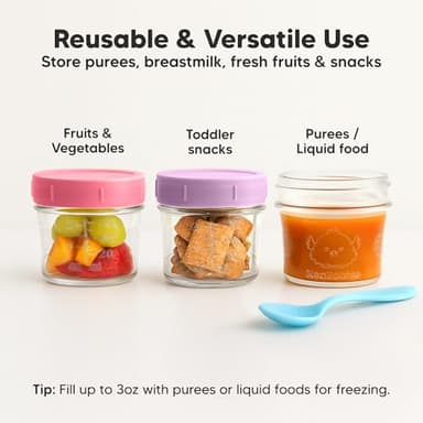 KeaBabies 12pk 4oz Glass Baby Food Containers with Lids - Leak-Proof, Microwavable Small Glass Jars, Baby Purees & Toddler Snack Storage Containers, BPA-Free, Dishwasher & Freezer Safe (Nord) - Image 5