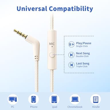 Botesty Sound Headphones Wired with Microphone, Over Ear Foldable 3.5mm Plug in Headphones Corded with 4.9ft Tangle-Free Nylon Cord for Tablet, Laptop, MP3/4, School, Airplane Travel (Beige) - Image 6