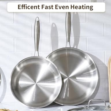 DELARLO Tri-Ply Stainless Steel Pan, 12 inch Frying Pan with Lid, Compatible with All Cooktops Up to 600℉, Fast & Even Heat, Skillet, Induction Cookware, Cooking Pan, Stir Fry Pan, Dishwasher Safe - Image 4