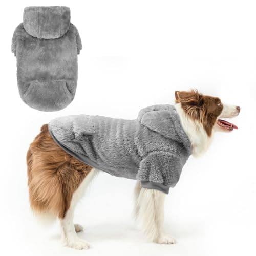 SCENEREAL Fuzzy Sweater Hoodie for Medium Large Sized Dogs, Fleece Warm Sweatshirt With Hat and Pocket, Large Girl Boy Clothes for Winter, Cute Male/Female Jacket With Leash Hole - Image 1