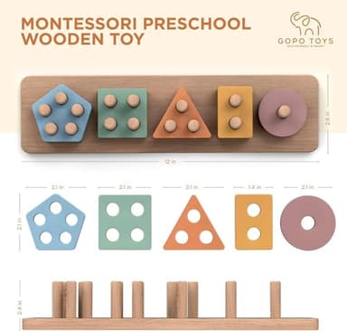 GOPO TOYS Montessori Toys for 1+ Year Old – Wooden Shape Sorter & Stacking Puzzle – Toddler Learning, Fine Motor Skills & Developmental Toy for Boys & Girls - Image 6