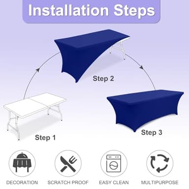 ABCCANOPY 2 Pack 6 FT Royal Blue Spandex Table Cover Stretch Fitted Wrinkle Resistant Tablecloth Reuse for Rectangular Folding Table Patry Event Wedding Banquet Protector - Image 4