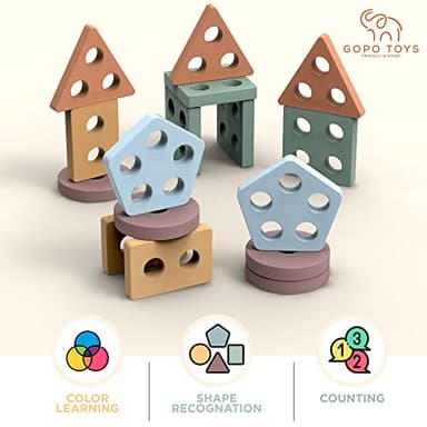GOPO TOYS Montessori Toys for 1+ Year Old – Wooden Shape Sorter & Stacking Puzzle – Toddler Learning, Fine Motor Skills & Developmental Toy for Boys & Girls - Image 7
