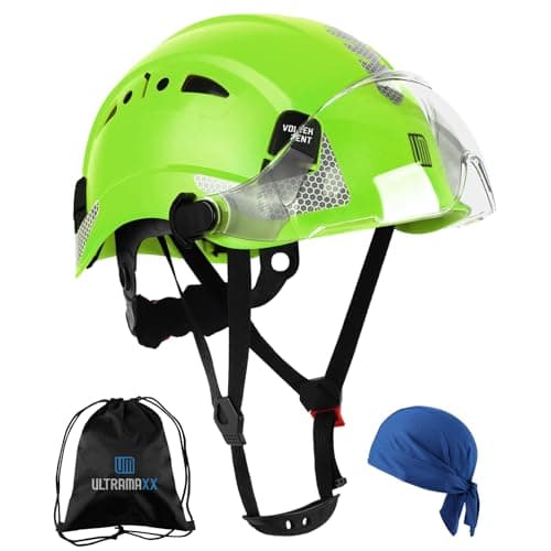 UM ULTRAMAXX Safety Helmet Hard Hat with Visor, Lightweight Vented Work Helmet, 6-Point Adjustable Ratchet Suspension Hardhat for Industrial and Construction (Green with Clear Visor) - Image 1