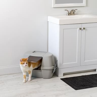 IRIS USA Corner Cat Litter Box Enclosed with Scoop - Privacy and Easy Access for Cleaning, Odor Defensive Hooded Litter Tray, Sturdy Stain Resisting Plastic, Fits in Most Corners, Gray - Image 8