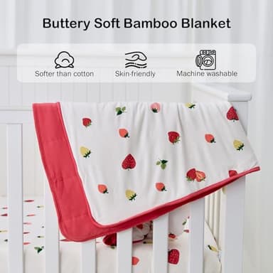 BubblePanda Rayon Made from Bamboo Baby Blanket for Boys Girls Neutral Soft Crib Blanket Toddler Quilt Comforter Newborn Nursery 30 x 40 Inch Strawberry - Image 2