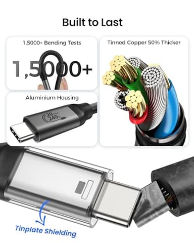 Silkland USB C Monitor Display Cable Right Angle 6.6FT/2M [5K/4K@60Hz 8K@30Hz], 90 Degree USB C 3.2 Gen 2x2 Video Cable, 20Gbps Data Transfer, 240W Fast PD Compatible for MacBook, iPad, iPhone 16 - Image 7